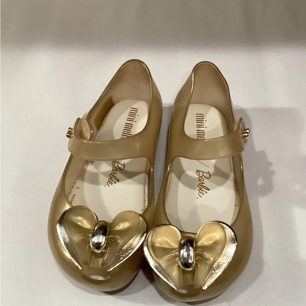 Mini Melissa Barbie Gold Heart Dress Shoes